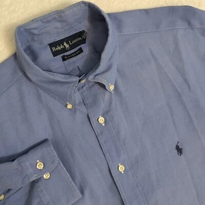 Ralph Lauren Classic Fit Button Down Men's 17 Solid Blue Pony Long Sleeve EUC - Picture 1 of 8