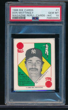 1986 B.B. Card Magazine Repli #1 Don Mattingly hand cut PSA 10