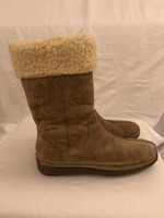 Hush Puppies Excursion Boots Size 6M Taupe Suede Sherpa Lined Square Toe Winter