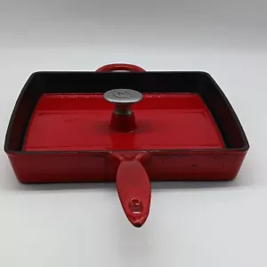 Mario Batali Red Enameled Cast Iron Grill Pan/Panini Press w/Lid - Picture 1 of 10