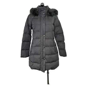 Lands End Women's Down Coat Faux Fur Hood Mid Thigh Black Size Medium - Foto 1 di 14