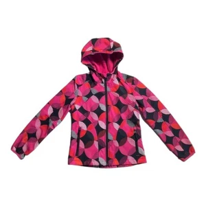 Girls Coat Large 14-16 Pink Circle Print Hooded Fleece Lined Indie Bright Chic - Picture 1 of 12