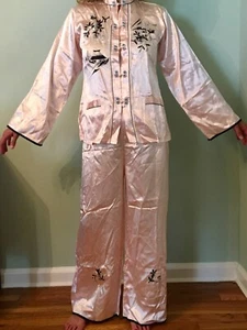 Vtg Sun Bros & Company 1950s WWII Japan Embroidered Satin Lounge Pajama Set S - Picture 1 of 12
