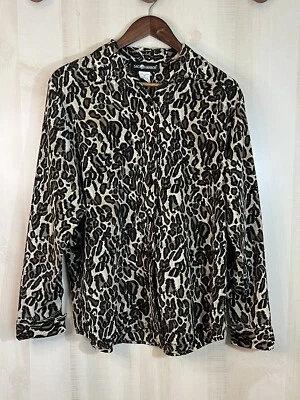 Sag Harbor 衬衫衬衫女式 14 码豹纹长袖纽扣 — 第 1/4 张图片