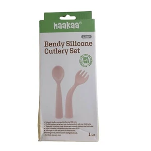 Haakaa Silicone Cutlery Set NEW Toddler Spoon & Fork -Bluestone -12 Months & Up - Picture 1 of 9