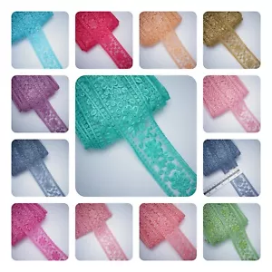 2.5 INCH WIDE 1M Embroidery Floral Sequence Indian lace Trim Daisy Colours Sew - Picture 1 of 49