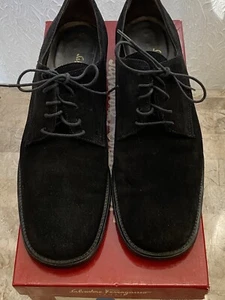 Ferragamo Sport Oxford Lace Up Black Buc Suede Calf Shoes Sz 8 AA Made In Italy - Picture 1 of 11
