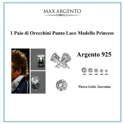 Orecchini in Argento 925, Punto luce, Princess, Zircone da 3 a 7 mm, Rodio - Immagine 1 di 4