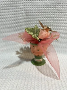 Dept. 56-Green Hobnail/Pink Egg Cup W/Hummingbird/Flowers/Ribbon-Figurine - Picture 1 of 7