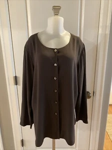 Hemdjacke Eileen Fisher Seide L braun geknöpft leichte Schlitze seitlich - Bild 1 von 14