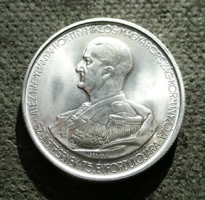 OLD COMMEMORATIVE COIN OF HUNGARY 5 PENGO 1943 ADMIRAL HORTHY WORLD WAR II UNC - Picture 1 of 2