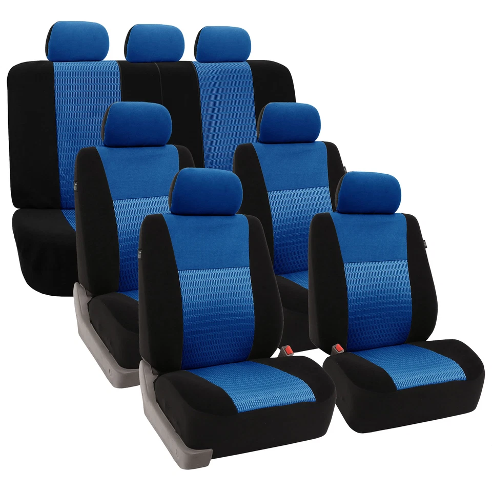 Juego completo de funda de asiento de 3 filas para auto SUV azul negro para auto sedán SUV furgoneta banco Foto 1 de 4