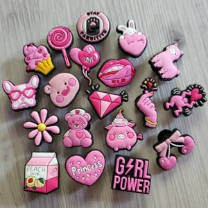 Pink Shoe Charm Jibbitz Croc Lot Of Diamond Dogs Cute Pigs Balloons & Cupcake 19 - Picture 1 of 6
