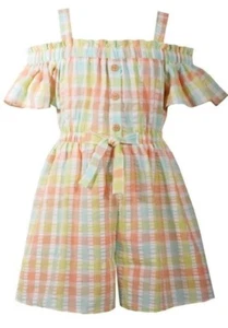 NWT Bonnie Jean Girls 12 Romper Check Seersucker Plaid Outfit - Picture 1 of 1