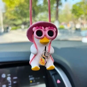Car Pendant Anime Pink Duck Swing Rear View Mirror Hanging Decoration Ornament - Picture 1 of 7