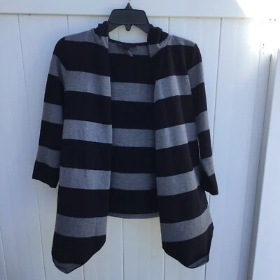 INC Women’s Open Hoodie Cardigan Sweater Size Small Black & Gray Striped Top Foto 1 de 3