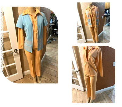 Traje Pantalón Vintage Años 70 NPC FASHIONS Talla 8/9 Mujer Melocotón 4 piezas XZZ Foto 1 de 4