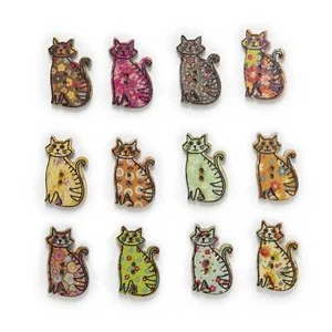 30pcs Cute Cat Series Wood Buttons for Sewing Scrapbooking Handmade Crafts Decor - Picture 1 of 20