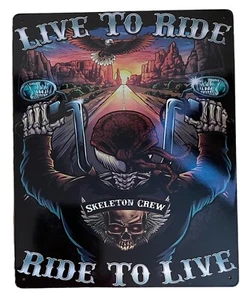Live to Ride, Ride to Live Skeleton Crew Cruiser Motorcycle Club Tin Metal Wall - Picture 1 of 1