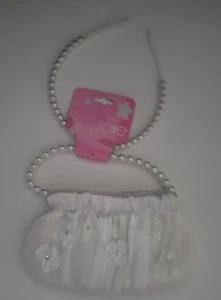 Girls End Zone Brand White Polyester Purse & Headband Pearl handle & Headband - Picture 1 of 4
