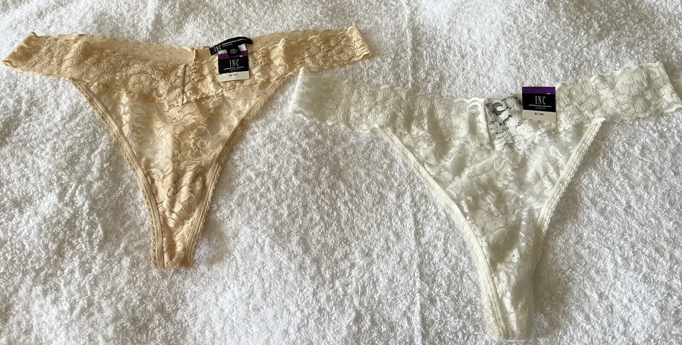 INC Thong Underwear XXL Lacy Mid Rise Panties 2Pair White International Concepts