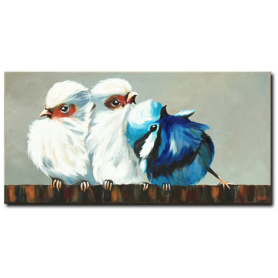 ORIGINAL Acryl Bild Gemälde Vogel Abstrakt Malerei Kunst Modern Küken HANDGEMALT - Bild 1 von 4