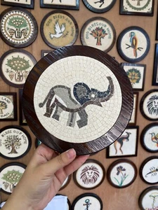Mosaic Elephant Picture Wooden Frame Handmade Wall Hanging Art Beautiful Gift - Picture 1 of 5