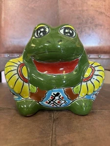 Mexican Talavera Happy Frog Planter Animal Pot Folk Art Pottery 8" - Picture 1 of 5