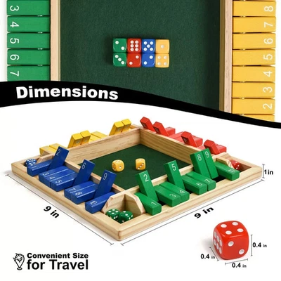 1 PC Shut the Box Dice Game Wooden Board Math Number Game Family for 1-4 Players - Image 1 of 4
