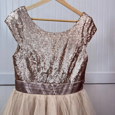 Bongo Elegant Sparkling Gold Cream Juniors Sequin Tulle Party Dress Prom Dance - Image 1 of 4