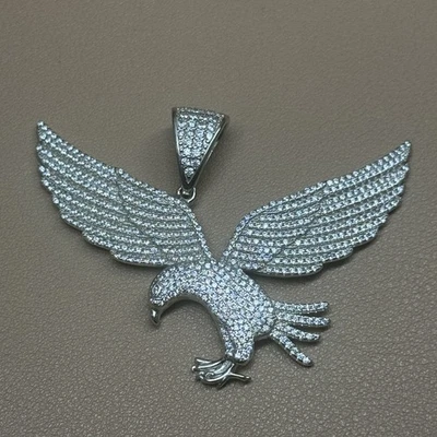 MEN 925 STERLING SILVER ICY BLING CZ SILVER 3D EAGLE PENDANT 19g 6mm Bail - Image 1 of 4