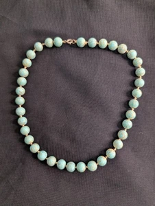 ​Blue Sea Sediment Jasper Necklace Knotted Beads 45cm Boho Turquoise Style Stone - Picture 1 of 9