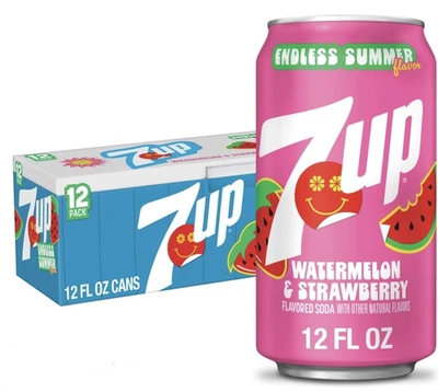7UP DR PEPPER KEURIG 7Up Watermelon Strawberry Soda, 12 Fl Oz Cans (12 Pack, Regular)