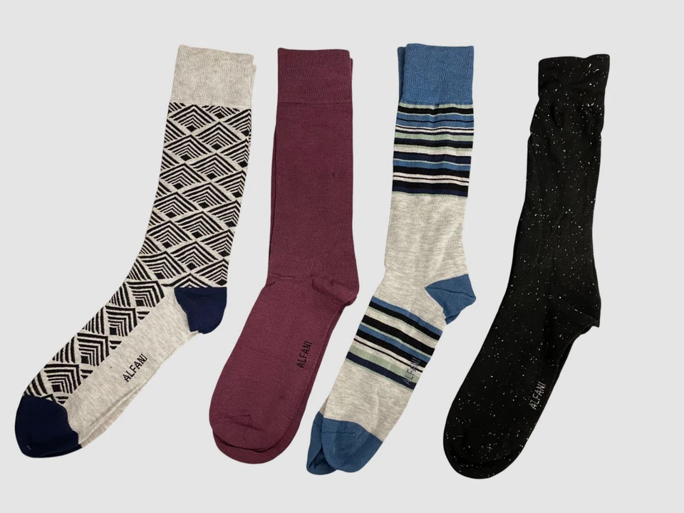 Paquete de 4 pares de calcetines de vestir Alfani para hombre rojo blanco estampado Crew texturizado zapato 7-12 Foto 1 de 1