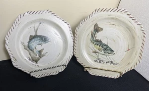 Lenox Riverwood Fish Accent Plates 9.375" Wide Mouth Bass & Atlantic Salmon (2) - Picture 1 of 5