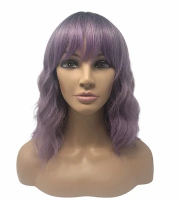 Ombre Purple Short Wavy With Bangs Shoulder Length Women's  Wig  Cosplay Party - Image 1 of 4