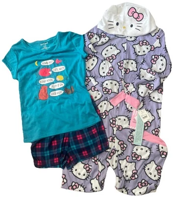 NUEVO Pijama Hello Kitty Cremallera con Capucha para Gatito Talla M (7-8) Niños + Cat & Jack 2 piezas Foto 1 de 4