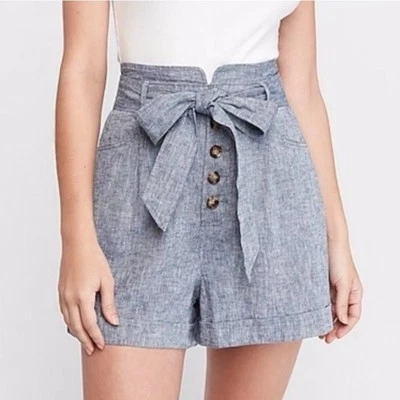 Express Shortie Extreme High Rise Wasted Linen Blend Denim Color Shorts Size M - Image 1 of 4