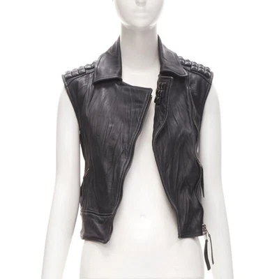 ELIZABETH JAMES black leather wrapped square stud biker vest jacket XS - Image 1 of 4