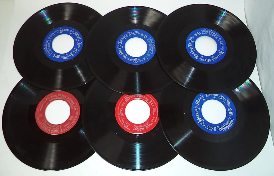 6 vintage Christmas Seeburg 1000 Background Music System records - Image 1 of 4