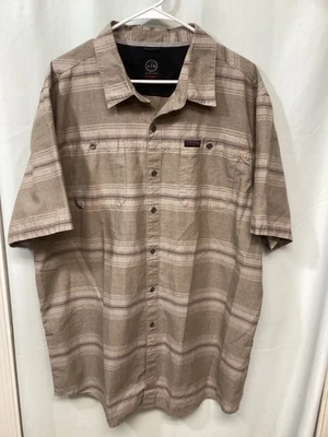 Wrangler All Terrain Gear Brown Striped 2XLT Short Sleeve Cotton Button Up B15 - Image 1 of 4