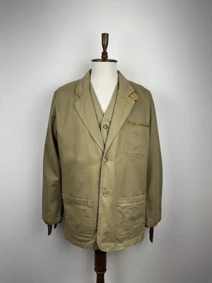 Vintage Orvis 3-Pc Safari Suit Jacket + Vest Khaki Cotton Suede Trim Men’s M - Image 1 of 4