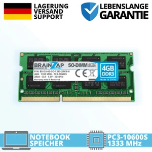 4GB DDR3 RAM SODIMM PC3-10600S 1333 MHz Notebook MacBook Laptop Arbeitsspeicher - Bild 1 von 1