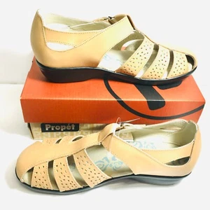 Propet Unisex Men /Women’s April Fisherman Beige Leather Sandals Oyster 9M - Picture 1 of 10