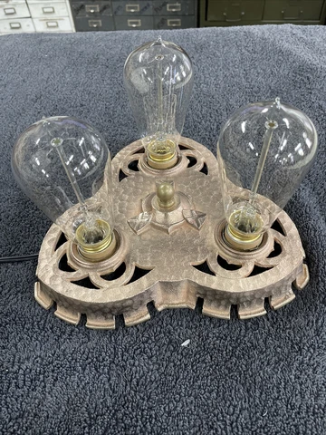 Antique Original Solid Copper Art Deco Flush Mount Three Bulb Light Fixture Cover