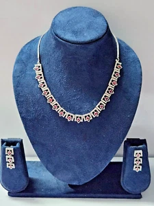 White Gold Filled/Rubies & created Diamond cut Sleek Designer Neck-Set/UK/S - Picture 1 of 7