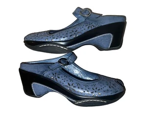 Croft & Barrow Sole (Sense)ability Peep Toe Comfort Clogs Shoes Blue Floral Sz 9 - Picture 1 of 11