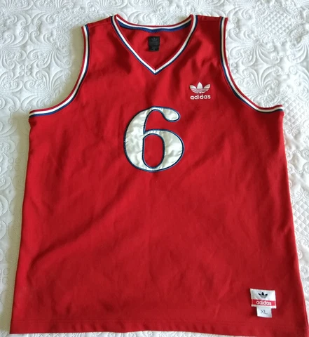 VTG Adidas Men's Dr.J (Julius Erving) Red Basketball Jersey #6 Cover