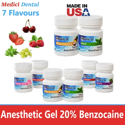 MARK3 Dental Topical Anesthetic Gel 20%, 8 Flavours, 1oz Jar, Made in USA Exp 04/2028