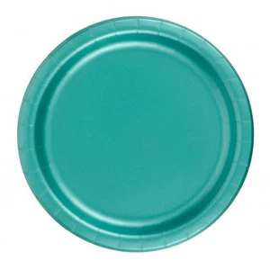 24 Plates 9" Paper Dinner Lunch Plates Wax Coated - Teal - Picture 1 of 2
